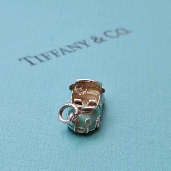 RARE Tiffany & Co. Blue Ename Convertible Car Sport Silver Pendant Charm - Picture 7 of 7
